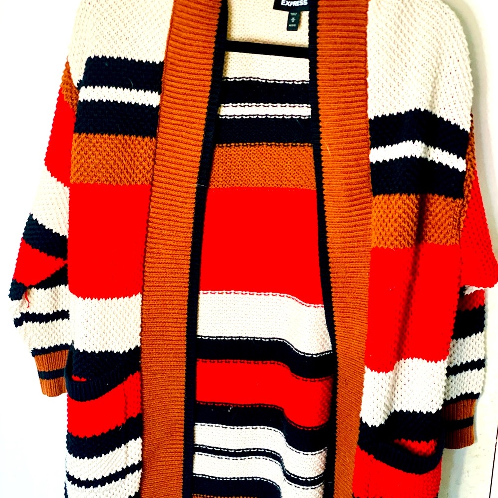 Express striped oversized cardigan- red, camel, black